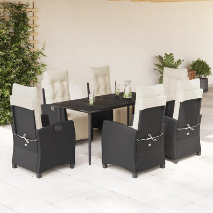 Set da Pranzo da Giardino 7 pz Nero con Cuscini in Polyrattan | homemem39