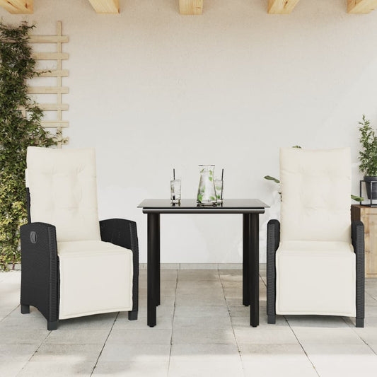 Set da Pranzo da Giardino 3 pz con Cuscini Nero in Polyrattan | homemem39