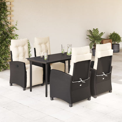Set da Pranzo da Giardino 5 pz Nero con Cuscini in Polyrattan | homemem39