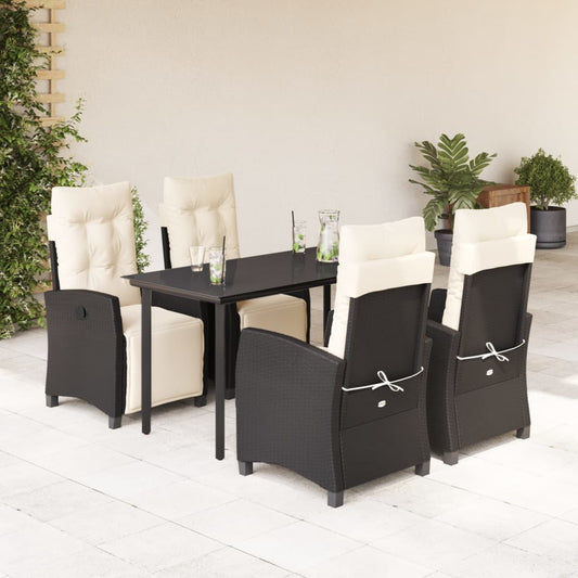 Set da Pranzo da Giardino 5 pz Nero con Cuscini in Polyrattan | homemem39