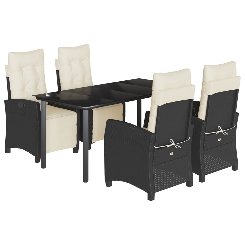 Set da Pranzo da Giardino 5 pz Nero con Cuscini in Polyrattan