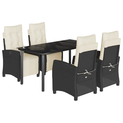 Set da Pranzo da Giardino 5 pz Nero con Cuscini in Polyrattan
