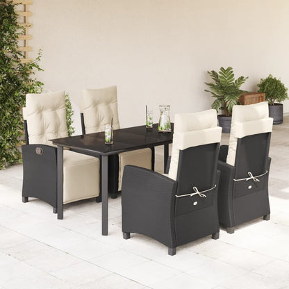 Set da Pranzo da Giardino 5 pz Nero con Cuscini in Polyrattan | homemem39