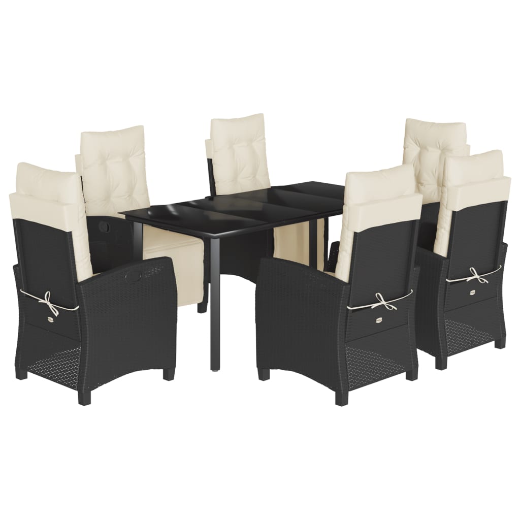 Set da Pranzo da Giardino 7 pz Nero con Cuscini in Polyrattan | homemem39