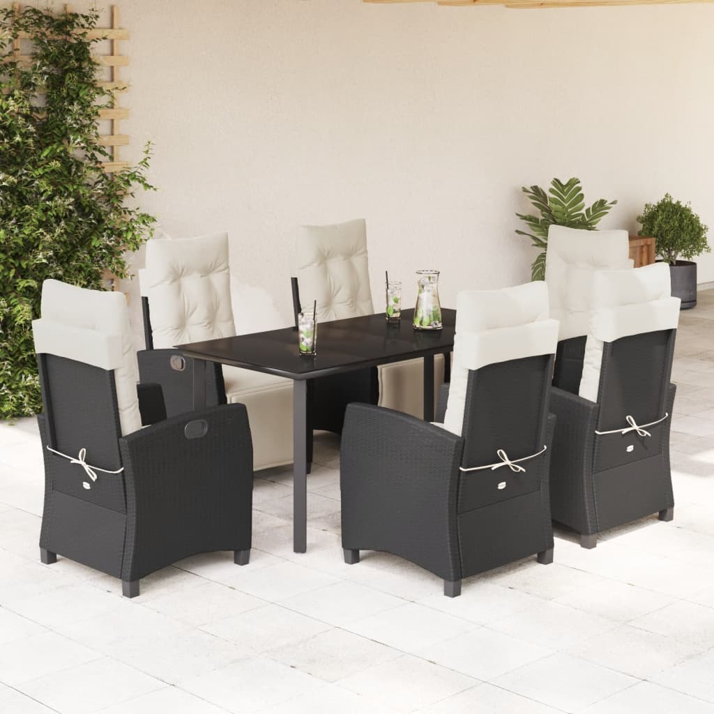 Set da Pranzo da Giardino 7 pz Nero con Cuscini in Polyrattan | homemem39