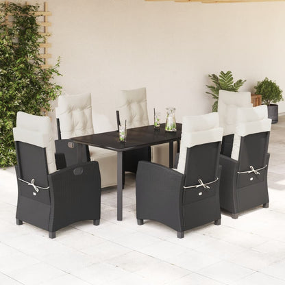 Set da Pranzo da Giardino 7 pz Nero con Cuscini in Polyrattan | homemem39