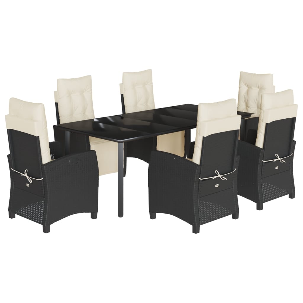 Set da Pranzo da Giardino 7 pz Nero con Cuscini in Polyrattan