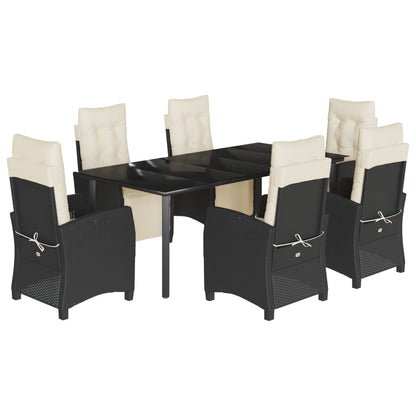 Set da Pranzo da Giardino 7 pz Nero con Cuscini in Polyrattan