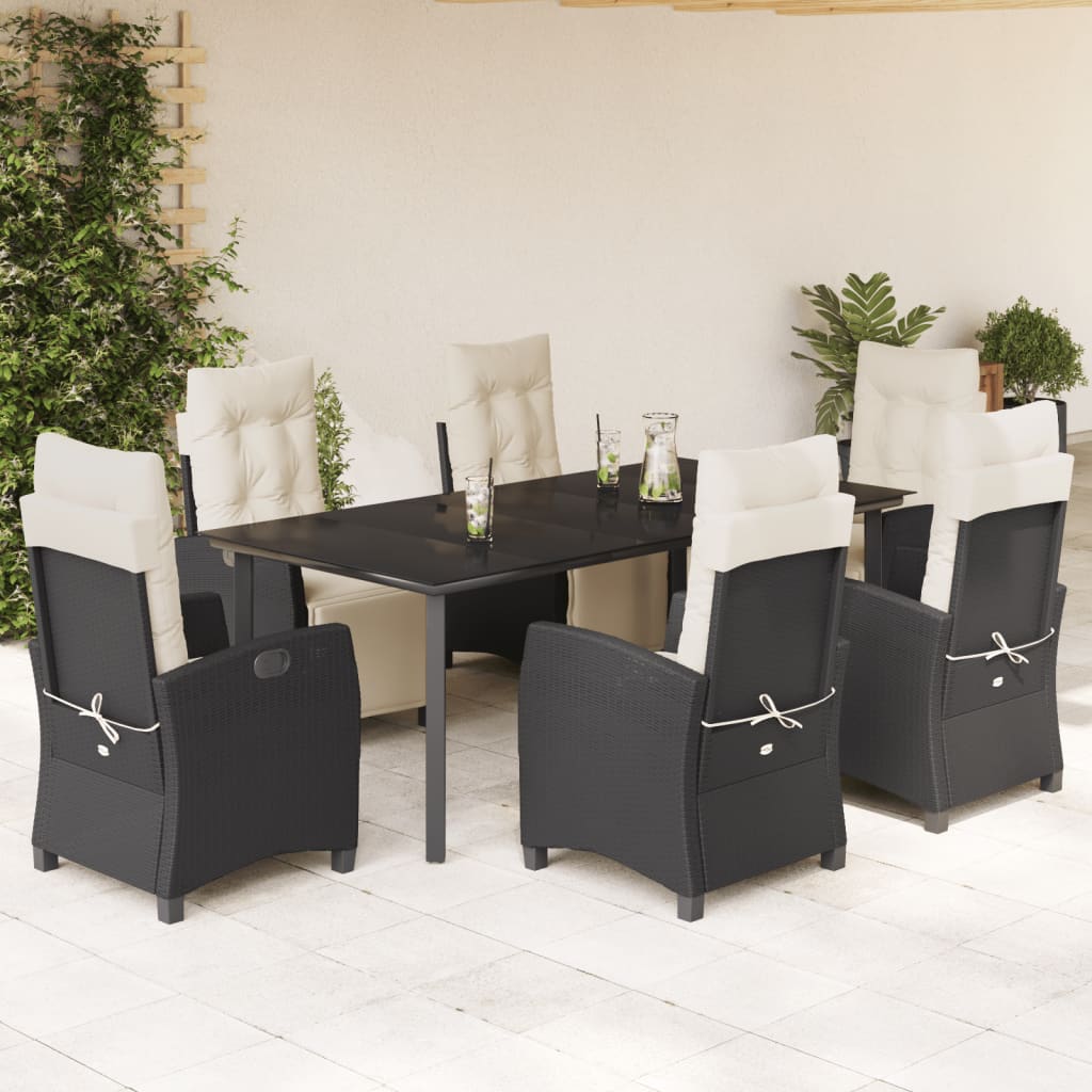 Set da Pranzo da Giardino 7 pz Nero con Cuscini in Polyrattan | homemem39
