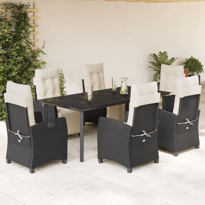 Set da Pranzo da Giardino 7 pz Nero con Cuscini in Polyrattan | homemem39