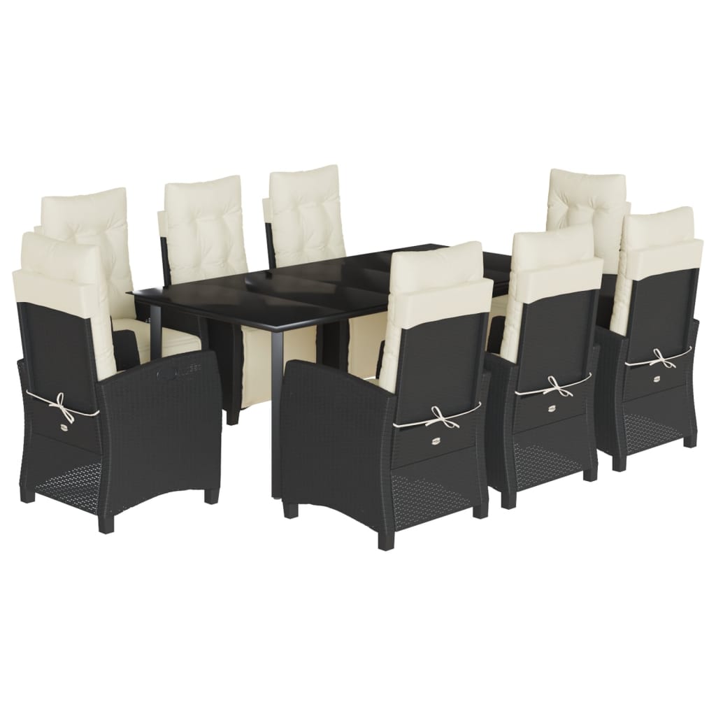 Set da Pranzo da Giardino 9 pz con Cuscini Nero in Polyrattan | homemem39