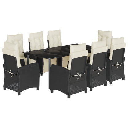 Set da Pranzo da Giardino 9 pz con Cuscini Nero in Polyrattan | homemem39