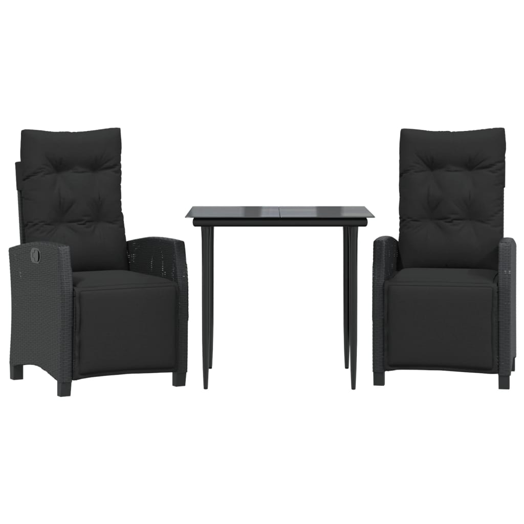 Set da Pranzo da Giardino 3 pz con Cuscini Nero in Polyrattan | homemem39