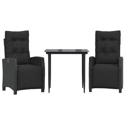 Set da Pranzo da Giardino 3 pz con Cuscini Nero in Polyrattan | homemem39
