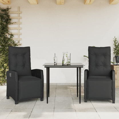 Set da Pranzo da Giardino 3 pz con Cuscini Nero in Polyrattan | homemem39
