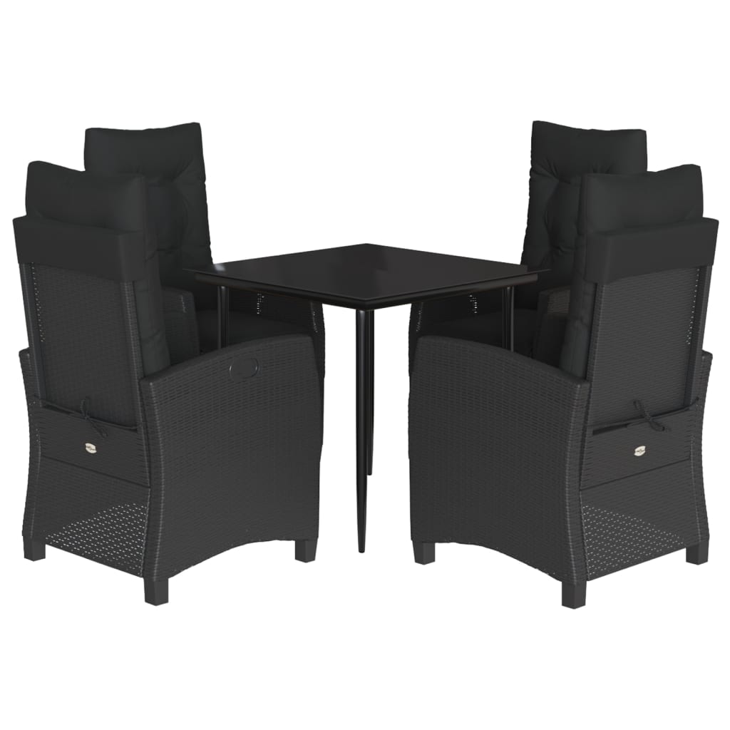 Set da Pranzo da Giardino 5 pz Nero con Cuscini in Polyrattan | homemem39