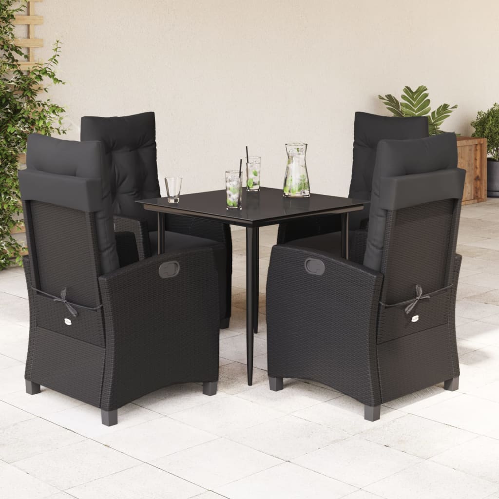 Set da Pranzo da Giardino 5 pz Nero con Cuscini in Polyrattan | homemem39