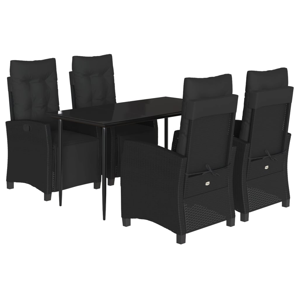 Set da Pranzo da Giardino 5 pz Nero con Cuscini in Polyrattan | homemem39