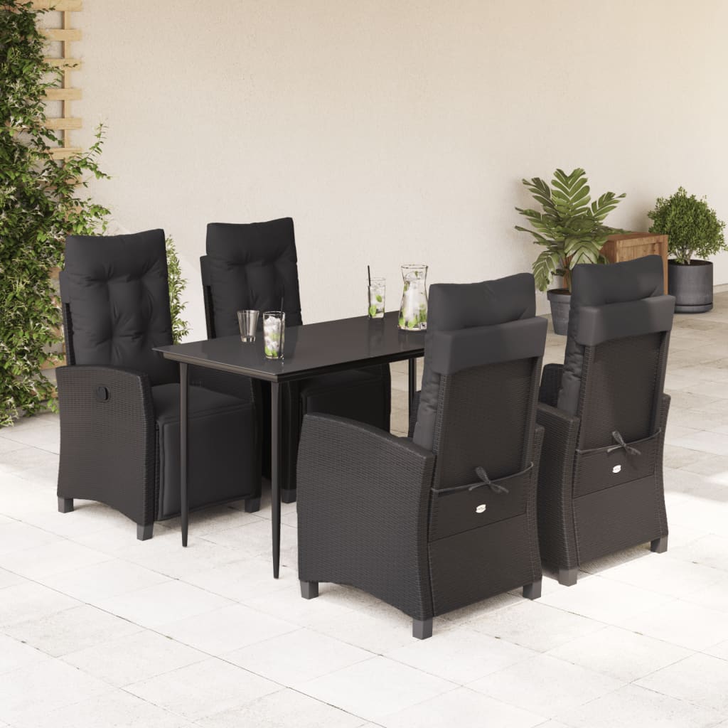 Set da Pranzo da Giardino 5 pz Nero con Cuscini in Polyrattan | homemem39