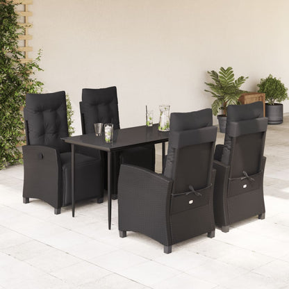Set da Pranzo da Giardino 5 pz Nero con Cuscini in Polyrattan | homemem39