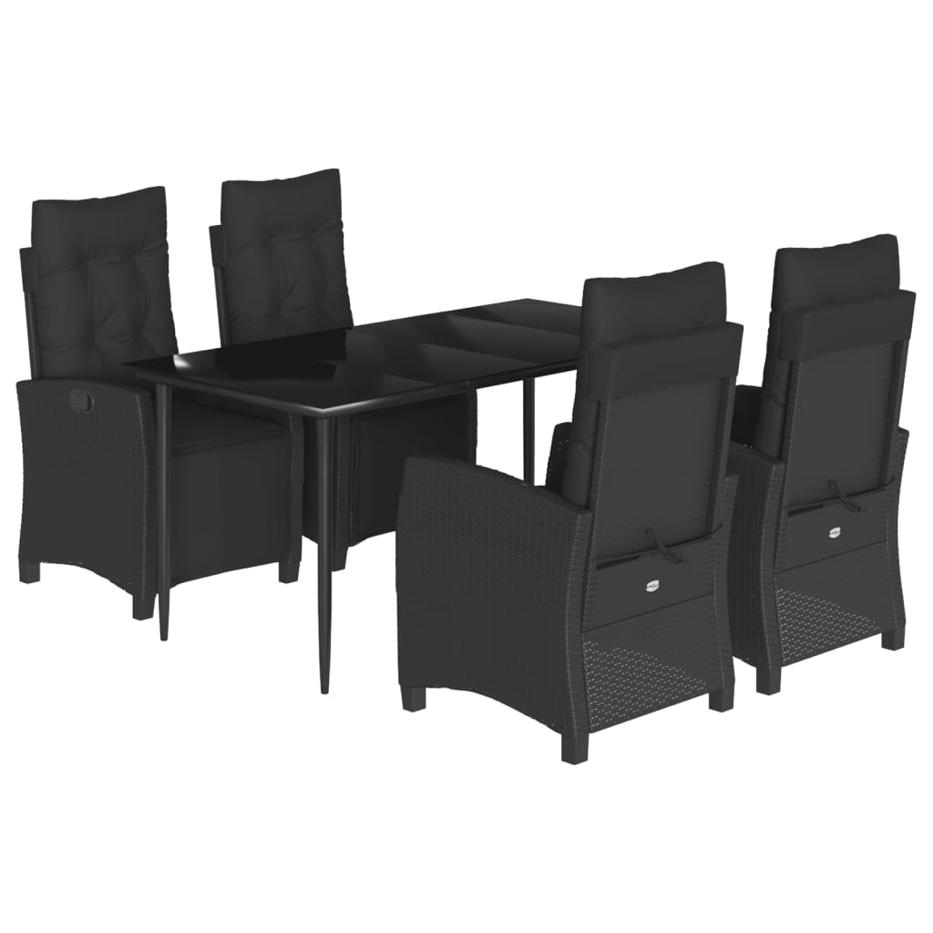 Set da Pranzo da Giardino 5 pz Nero con Cuscini in Polyrattan | homemem39
