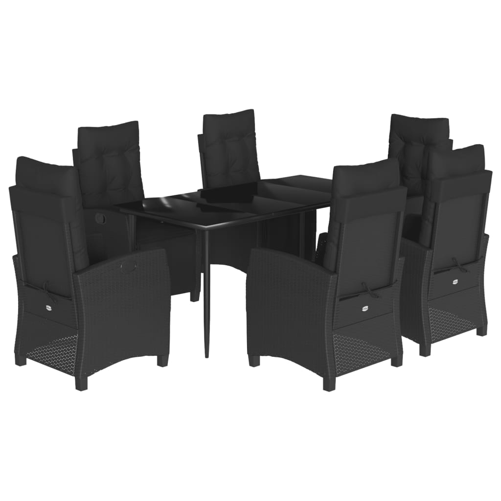 Set da Pranzo da Giardino 7 pz Nero con Cuscini in Polyrattan - homemem39