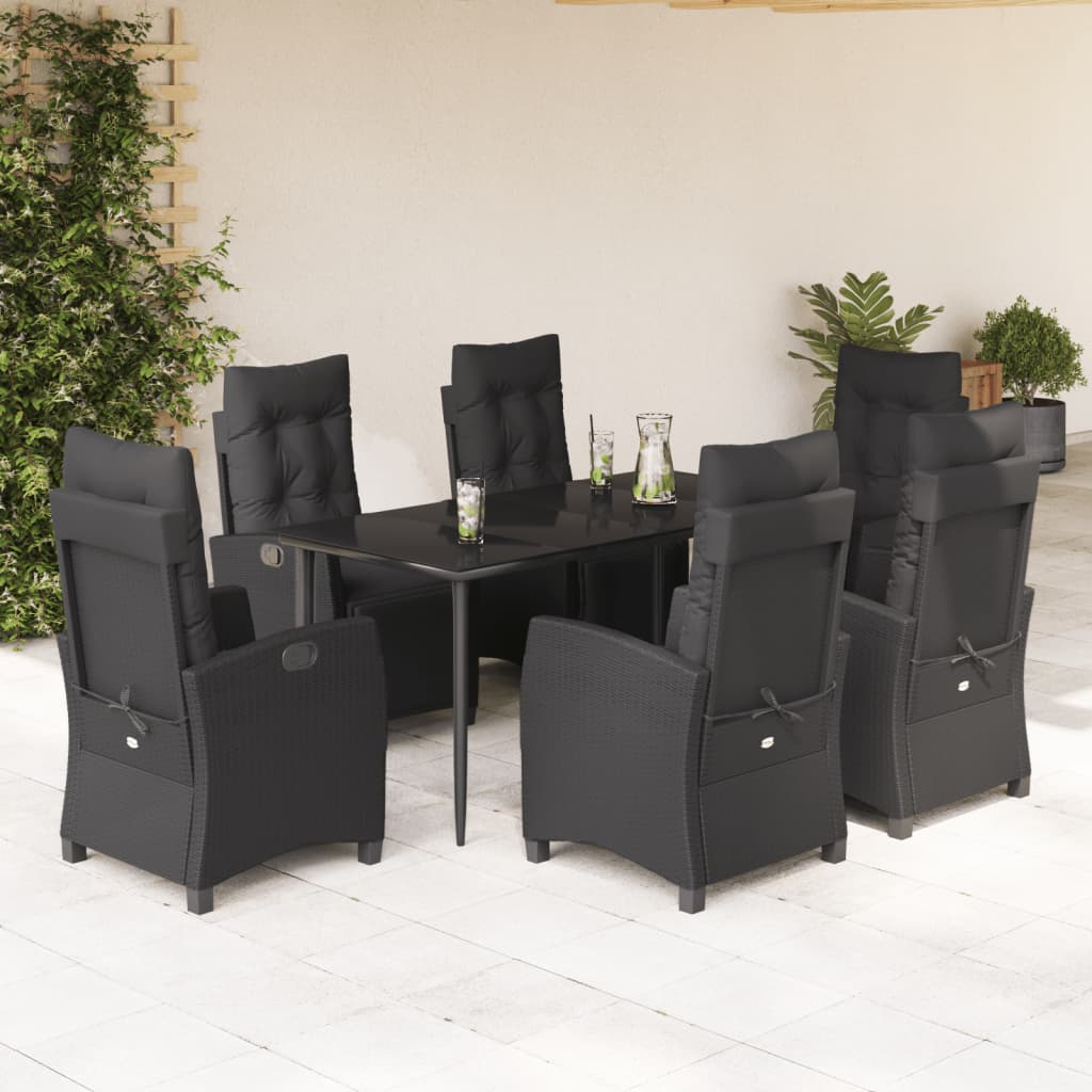 Set da Pranzo da Giardino 7 pz Nero con Cuscini in Polyrattan | homemem39