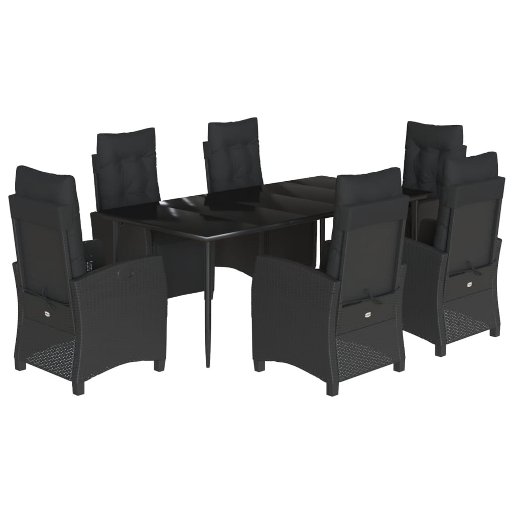 Set da Pranzo da Giardino 7 pz Nero con Cuscini in Polyrattan - homemem39