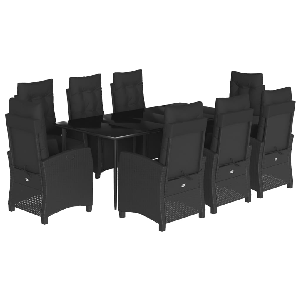 Set da Pranzo da Giardino 9 pz con Cuscini Nero in Polyrattan - homemem39