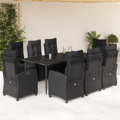 Set da Pranzo da Giardino 9 pz con Cuscini Nero in Polyrattan - homemem39