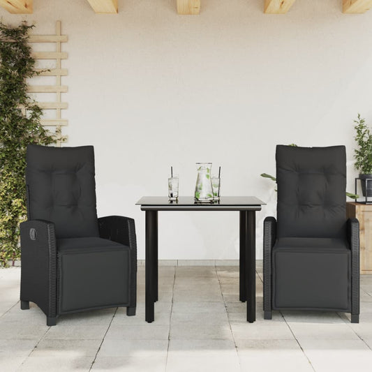 Set da Pranzo da Giardino 3 pz con Cuscini Nero in Polyrattan | homemem39
