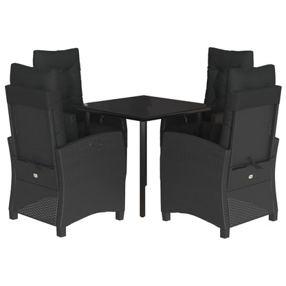 Set da Pranzo da Giardino 5 pz Nero con Cuscini in Polyrattan