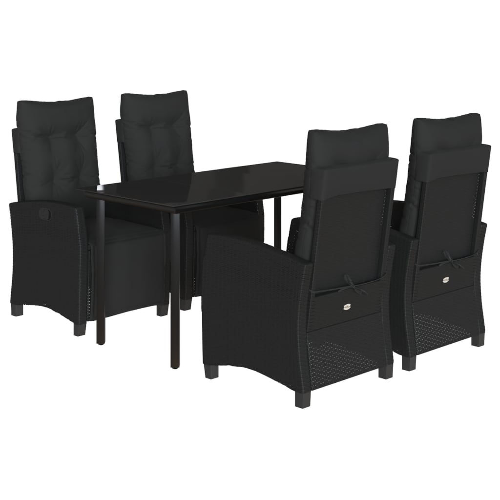 Set da Pranzo da Giardino 5 pz Nero con Cuscini in Polyrattan | homemem39