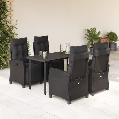 Set da Pranzo da Giardino 5 pz Nero con Cuscini in Polyrattan