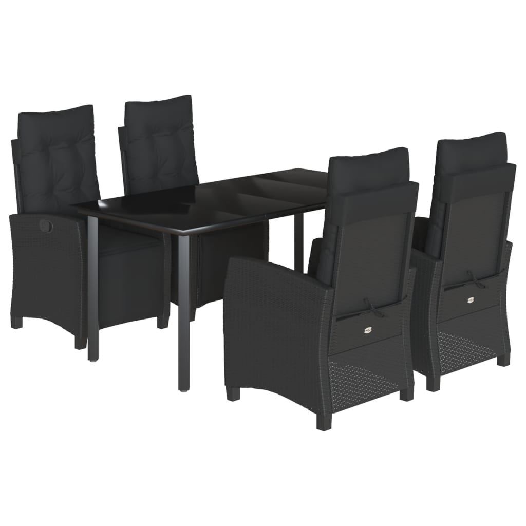 Set da Pranzo da Giardino 5 pz Nero con Cuscini in Polyrattan - homemem39