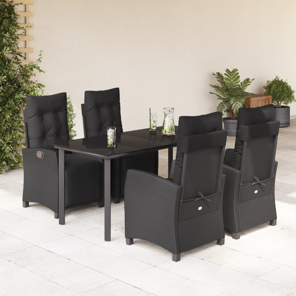 Set da Pranzo da Giardino 5 pz Nero con Cuscini in Polyrattan | homemem39