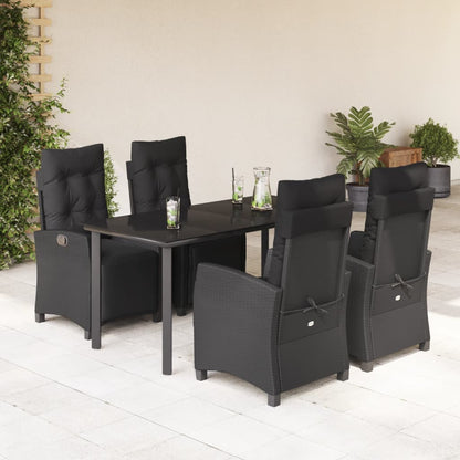 Set da Pranzo da Giardino 5 pz Nero con Cuscini in Polyrattan | homemem39