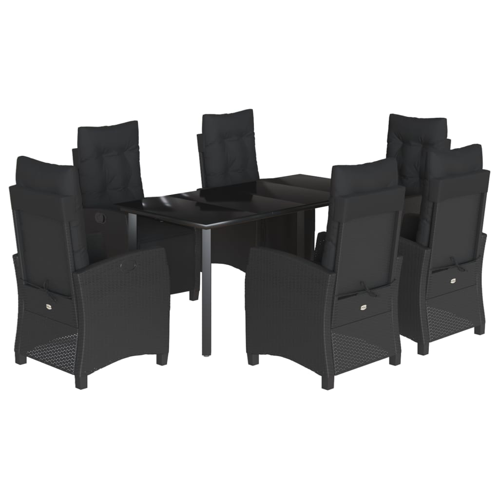 Set da Pranzo da Giardino 7 pz Nero con Cuscini in Polyrattan | homemem39