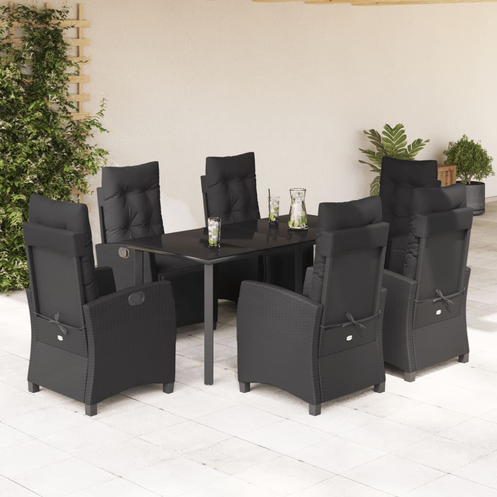 Set da Pranzo da Giardino 7 pz Nero con Cuscini in Polyrattan | homemem39