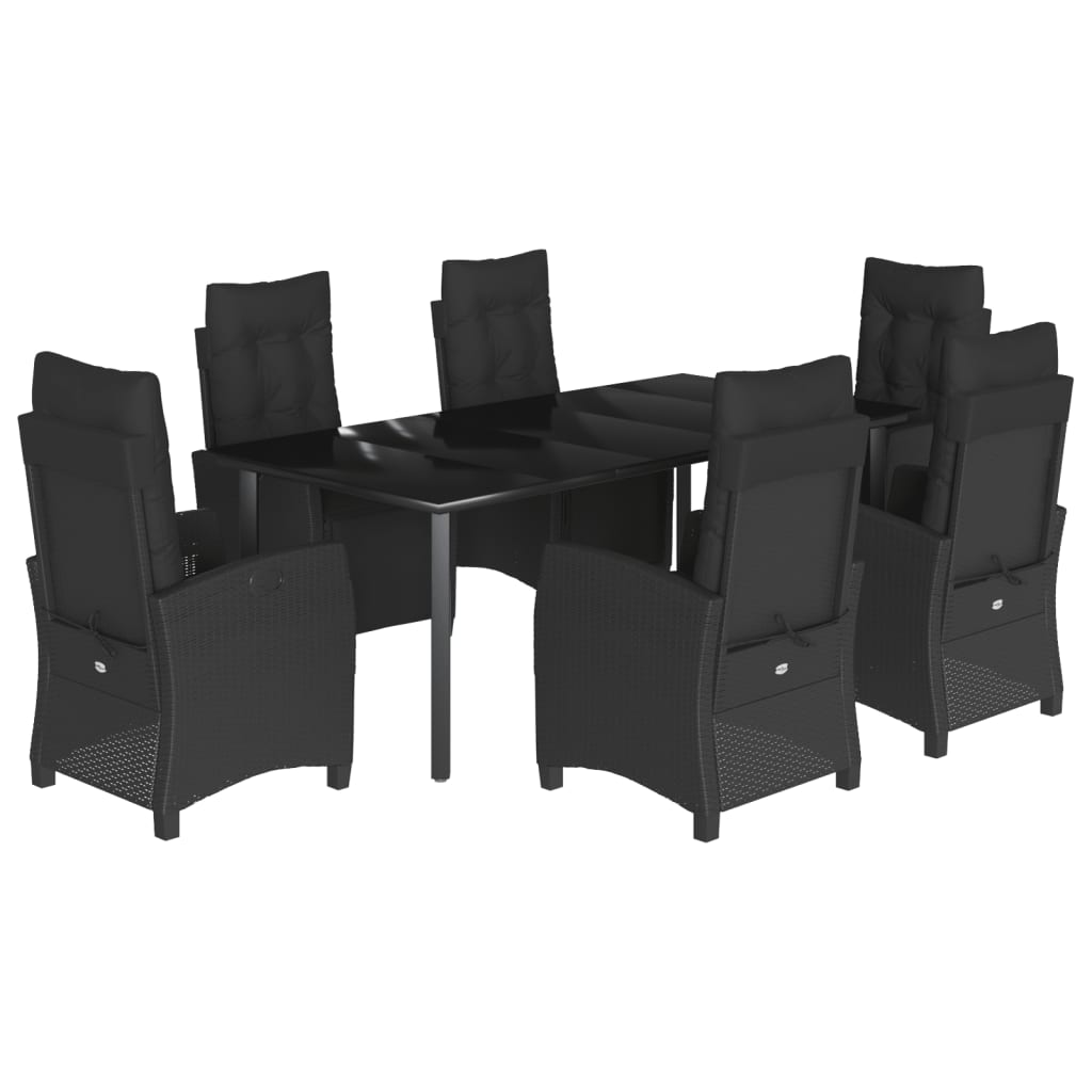 Set da Pranzo da Giardino 7 pz Nero con Cuscini in Polyrattan - homemem39