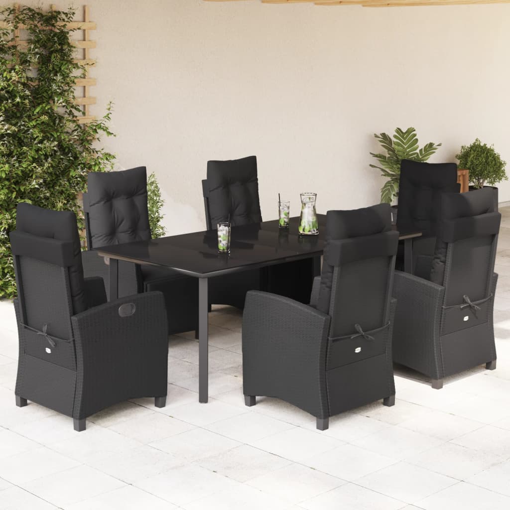Set da Pranzo da Giardino 7 pz Nero con Cuscini in Polyrattan | homemem39