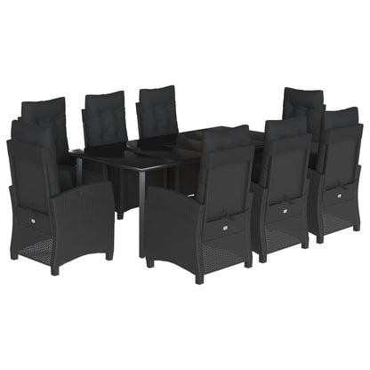 Set da Pranzo da Giardino 9 pz con Cuscini Nero in Polyrattan