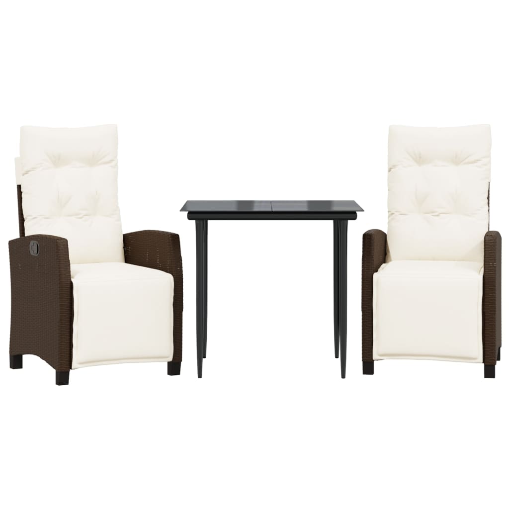 Set da Pranzo da Giardino 3pz con Cuscini in Polyrattan Marrone | homemem39