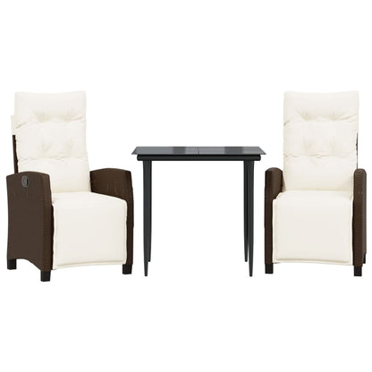 Set da Pranzo da Giardino 3pz con Cuscini in Polyrattan Marrone | homemem39