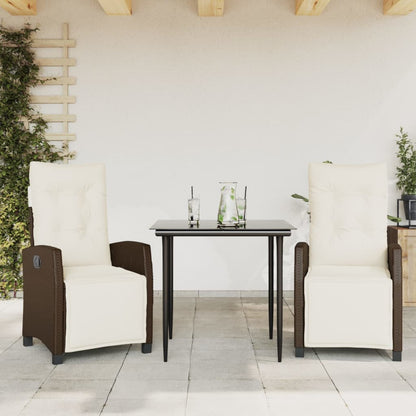 Set da Pranzo da Giardino 3pz con Cuscini in Polyrattan Marrone | homemem39