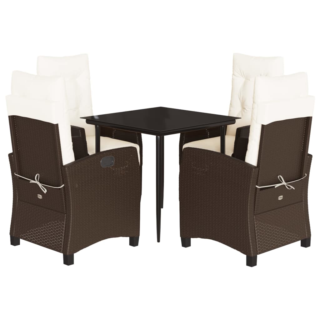 Set da Pranzo da Giardino 5pz con Cuscini in Polyrattan Marrone | homemem39
