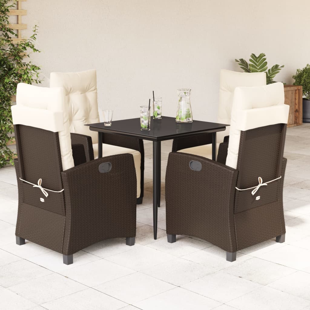 Set da Pranzo da Giardino 5pz con Cuscini in Polyrattan Marrone | homemem39