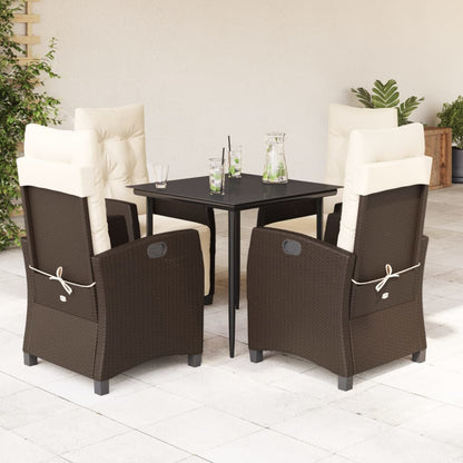 Set da Pranzo da Giardino 5pz con Cuscini in Polyrattan Marrone | homemem39