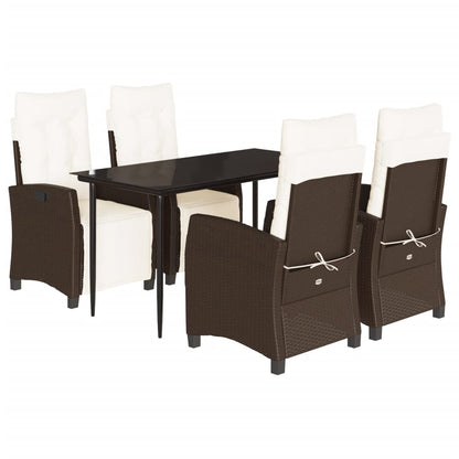 Set da Pranzo da Giardino 5pz con Cuscini in Polyrattan Marrone | homemem39