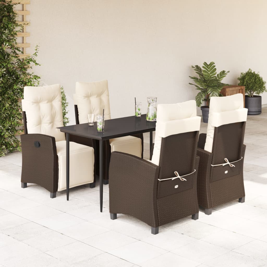 Set da Pranzo da Giardino 5pz con Cuscini in Polyrattan Marrone | homemem39